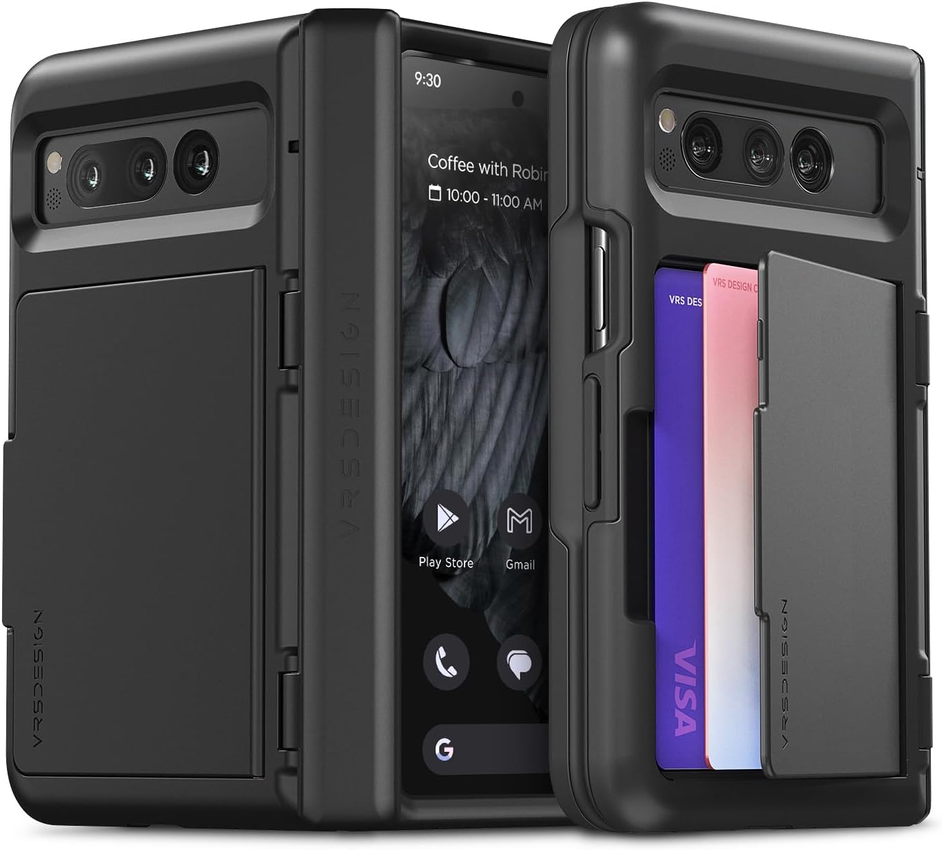 VRS Design Terra Guard Modern GO [Hinge Protection] designed for Google Pixel Fold case cover wallet with [2 Card Holder compartment] - Matte Black