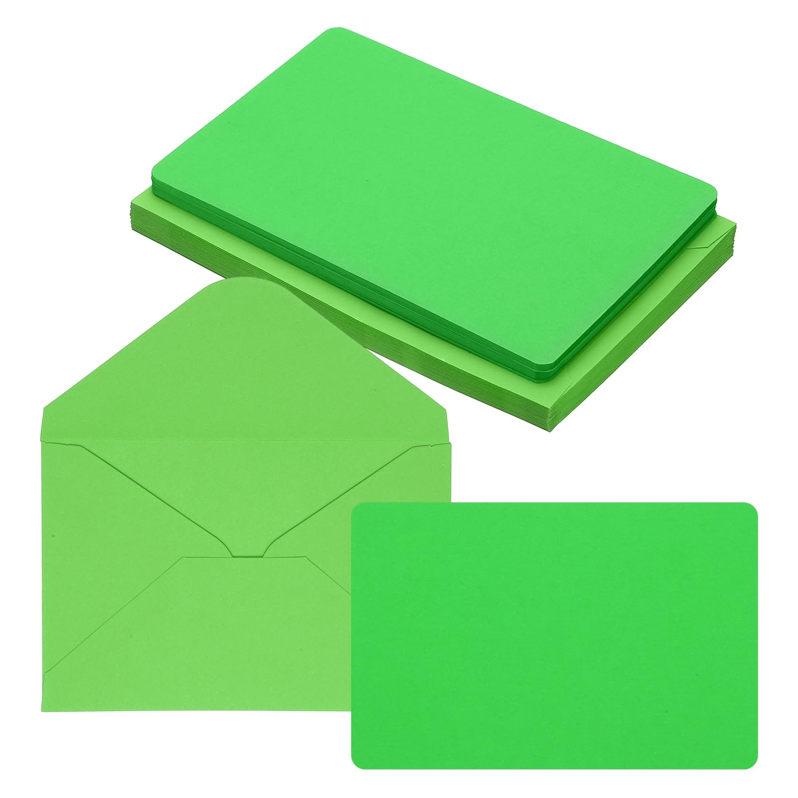 PATIKIL 10x15cm Blank Greeting Cards and Envelopes, 25Sets Half Fold Note Cards and Envelopes Folded Rounded Corner Cardstock Card for DIY Wedding Birthday Party Invitations, Bright Green