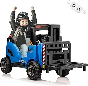 Garvee 12V Electric Ride on Forklift Car with Remote Control, Ride on Car with Liftable Fork and Pallet, High/Low Variable Speed, Music, USB, MP3, and Low-Power Alarm for Boys and Girls(No Tent,Blue)