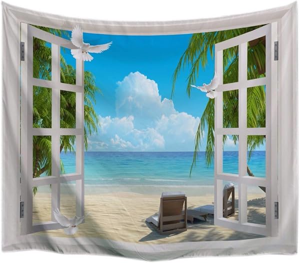 A.Monamour Tropical Dark Green Banana Palm Tree Leaf Plants Themed Print Fabric Tapestry Wall Hangings Blanket Bohemian Bedspread Cover Hippie Beach Towels Bedroom Living Room Dorm 153X102Cm/60"X40" - 5