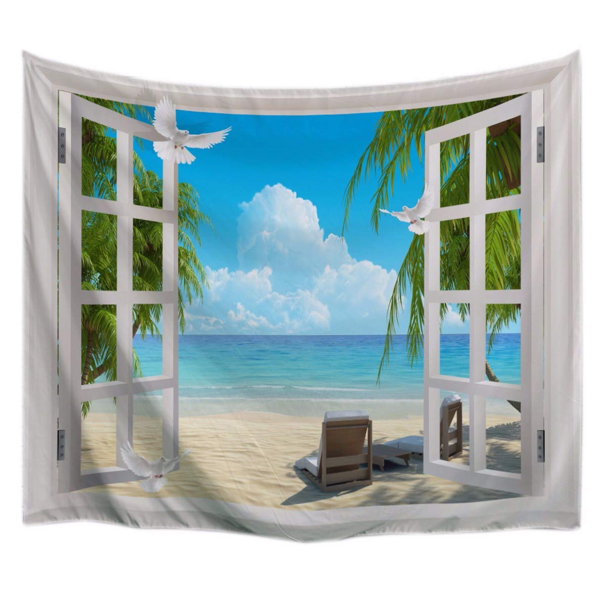 A.Monamour Tropical Dark Green Banana Palm Tree Leaf Plants Themed Print Fabric Tapestry Wall Hangings Blanket Bohemian Bedspread Cover Hippie Beach Towels Bedroom Living Room Dorm 153X102Cm/60"X40" — view 5