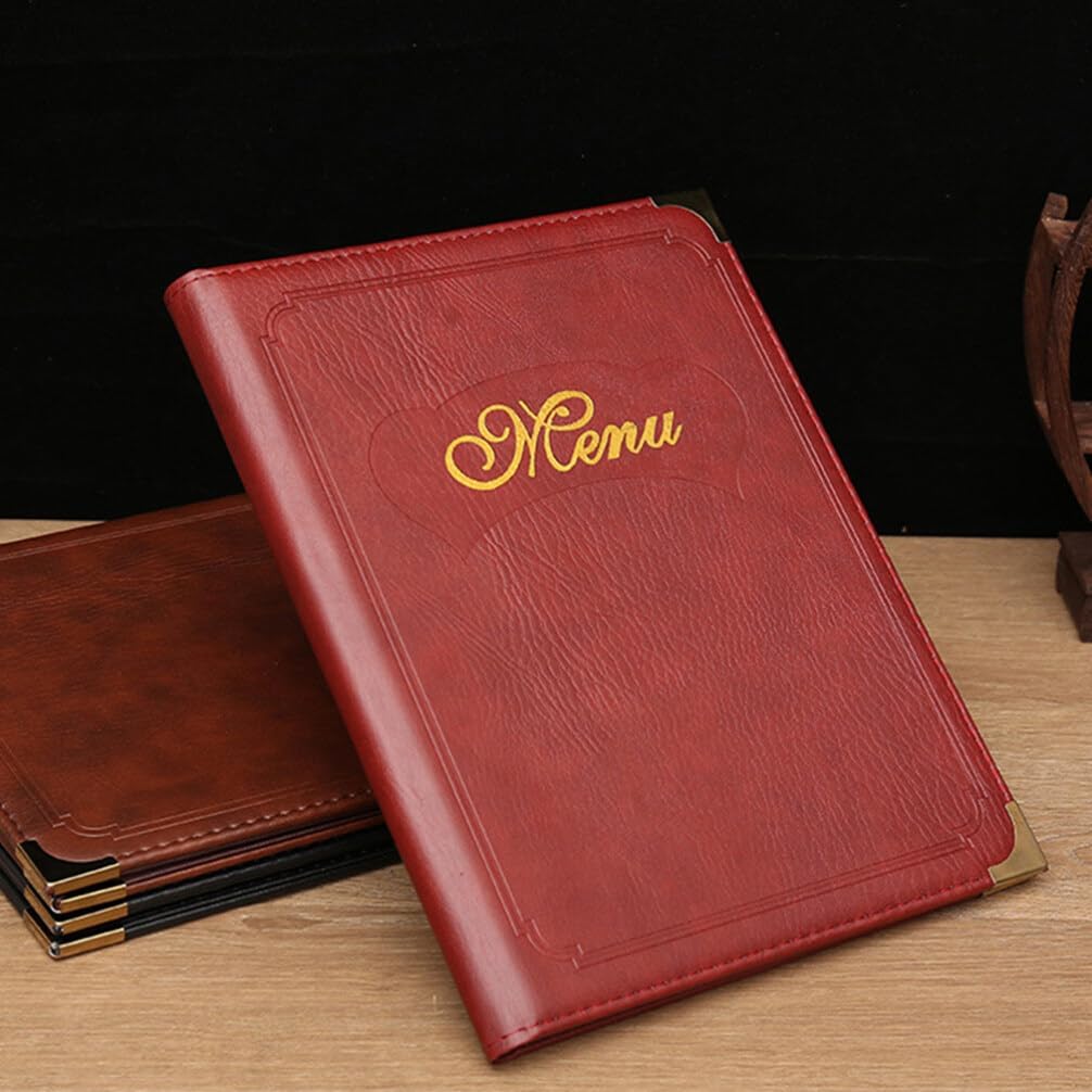 2pcs Pu Leather Menu Cover Holder Reusable Restaurant Menu Book Pages for Bars Cafes and Hotels Replacement Stylish Design Wine Red and Coffee