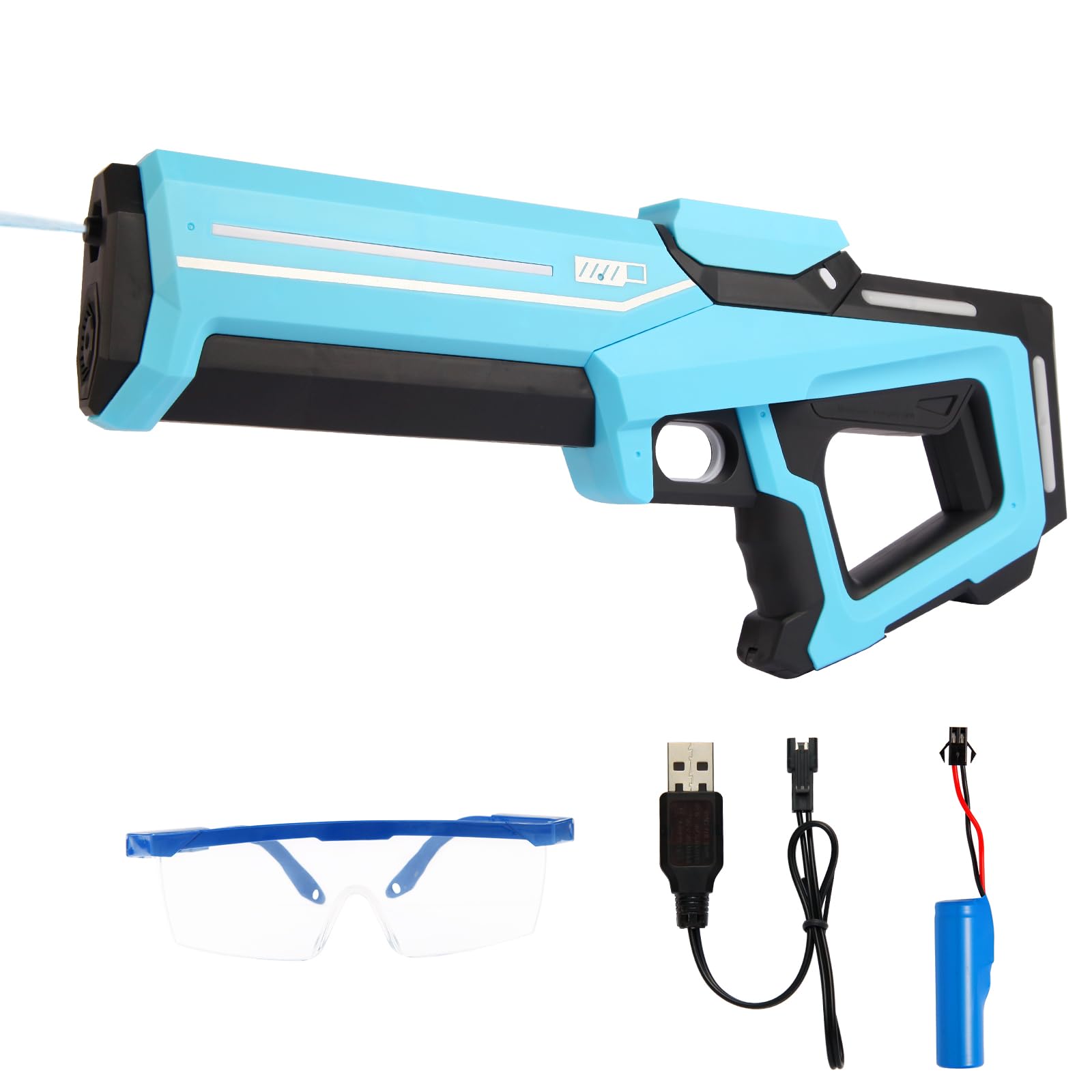 Electric Auto-Suction Water Gun - 32FT Long Range Spray, IP7 Waterproof Rating, Rechargeable Battery, Compatible with Standard Soda Bottles for