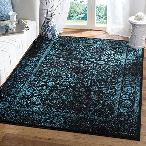 SAFAVIEH Distressed Teppich für Wohnzimmer, Esszimmer, Schlafzimmer - Adirondack Collection, Kurzer Flor, Schwarz und Blaugrün, 155 X 229 cm