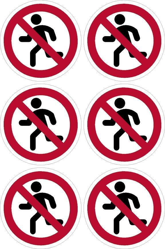 No running sign, 100mm circle - Pack of 6 stickers on A4 sheet