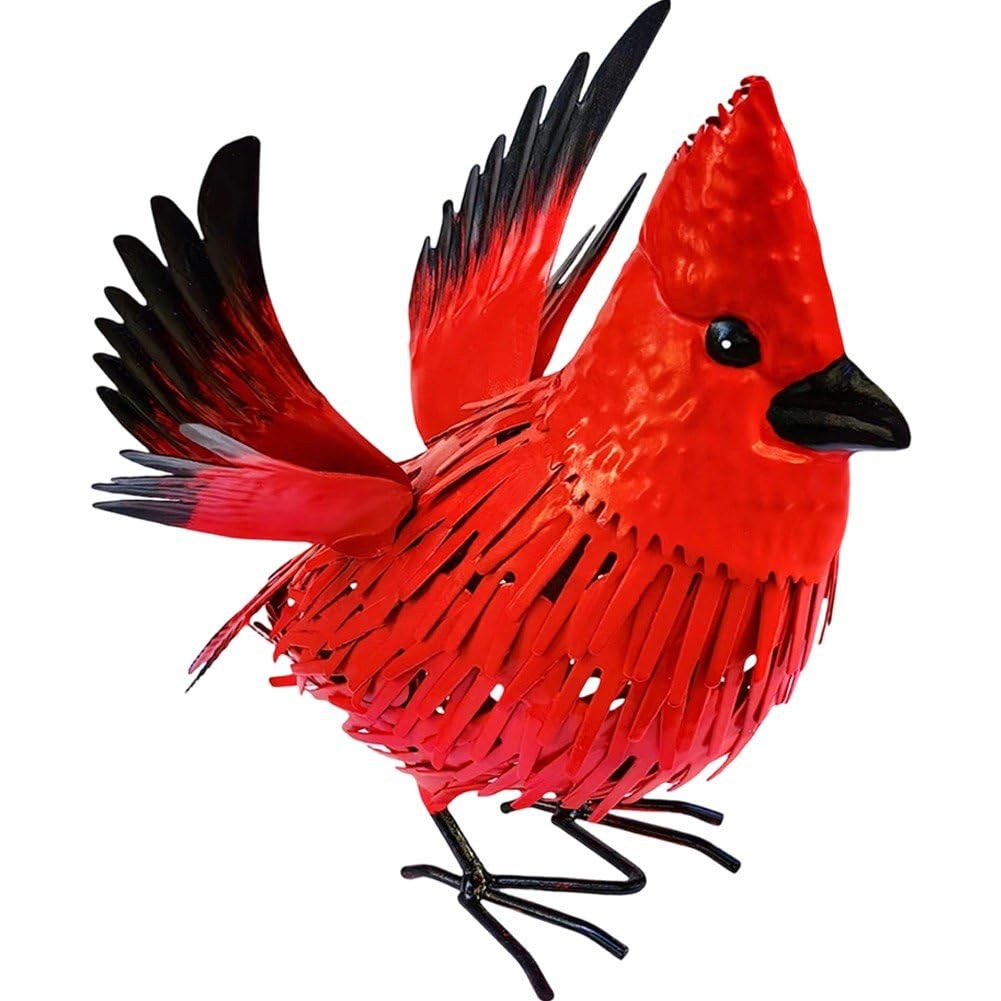 Sslvya Metal Red Bird Statue, Realistic Red Bird Sculptures Metal Art Standing Birds Figurine Ornament for Home Garden Patio Backyard Lawn Decoration