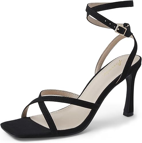 Arromic High Heels for Women Strappy Stilettos Square Open Toe Buckle Ankle Stra