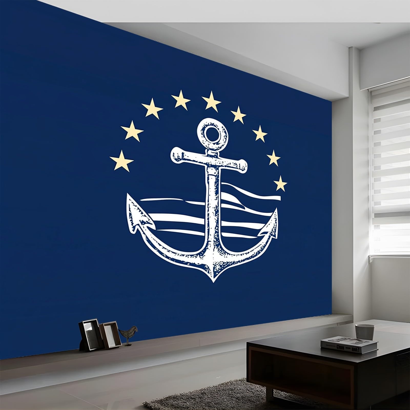 Tapeta niebieska, tapeta z włókniny, do sypialni, salonu, 350 x 256 cm, fototapeta, prosty haczyk na łódź, pięcioramienna gwiazda, tapeta ze wzorem, efekt 3D, do pokoju dziecięcego, dekoracja ścienna