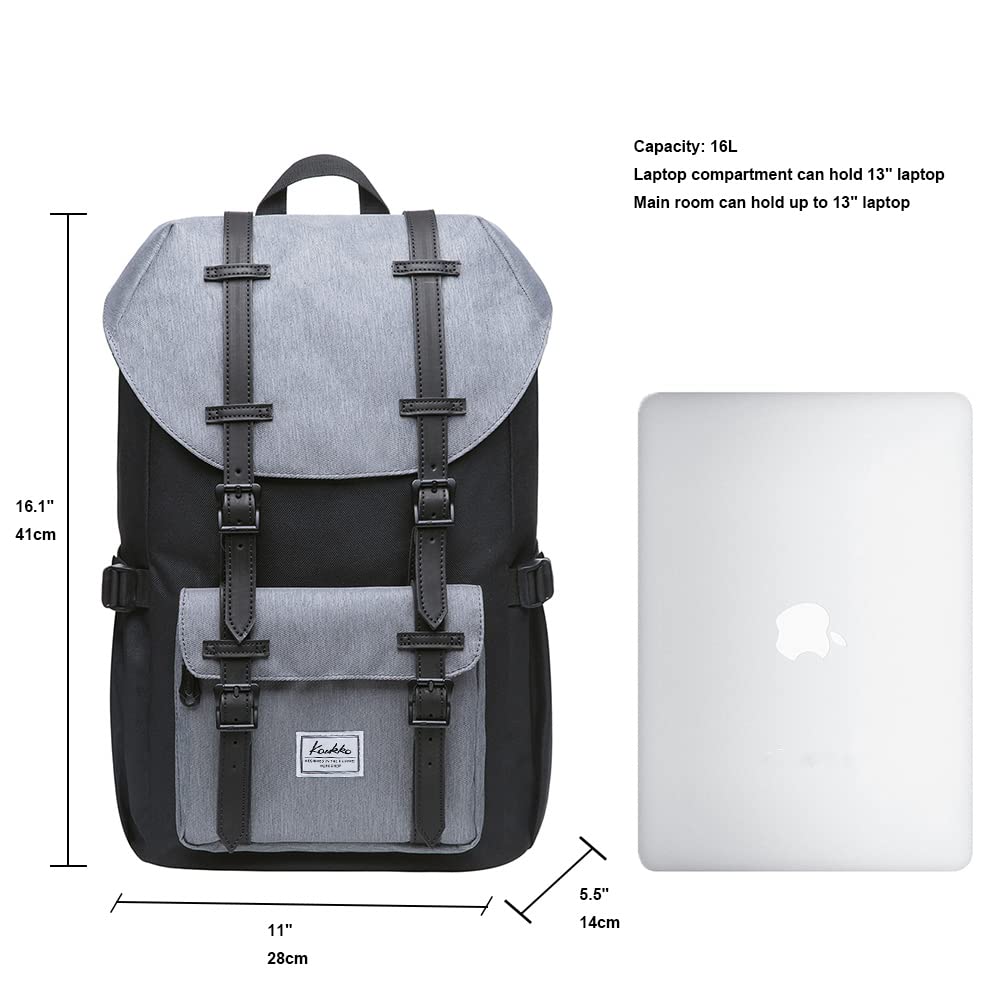 KAUKKO Mochila Tipo Casual de Hombre y Mujer para Portátil para Escuela, Viajes o Senderismo Mini tamaño Negro y Gris