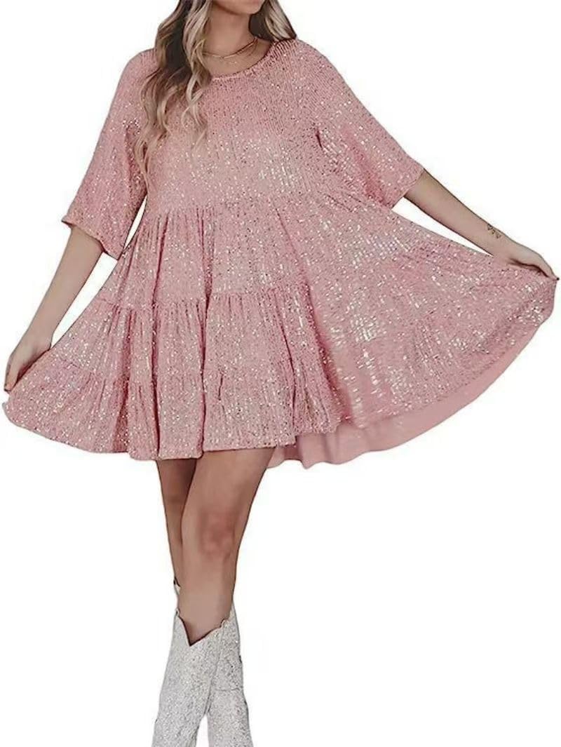 Sequin Dress for Women Mini Babydoll Dress Short Glitter Ball Dress Party Night Concert Dresses