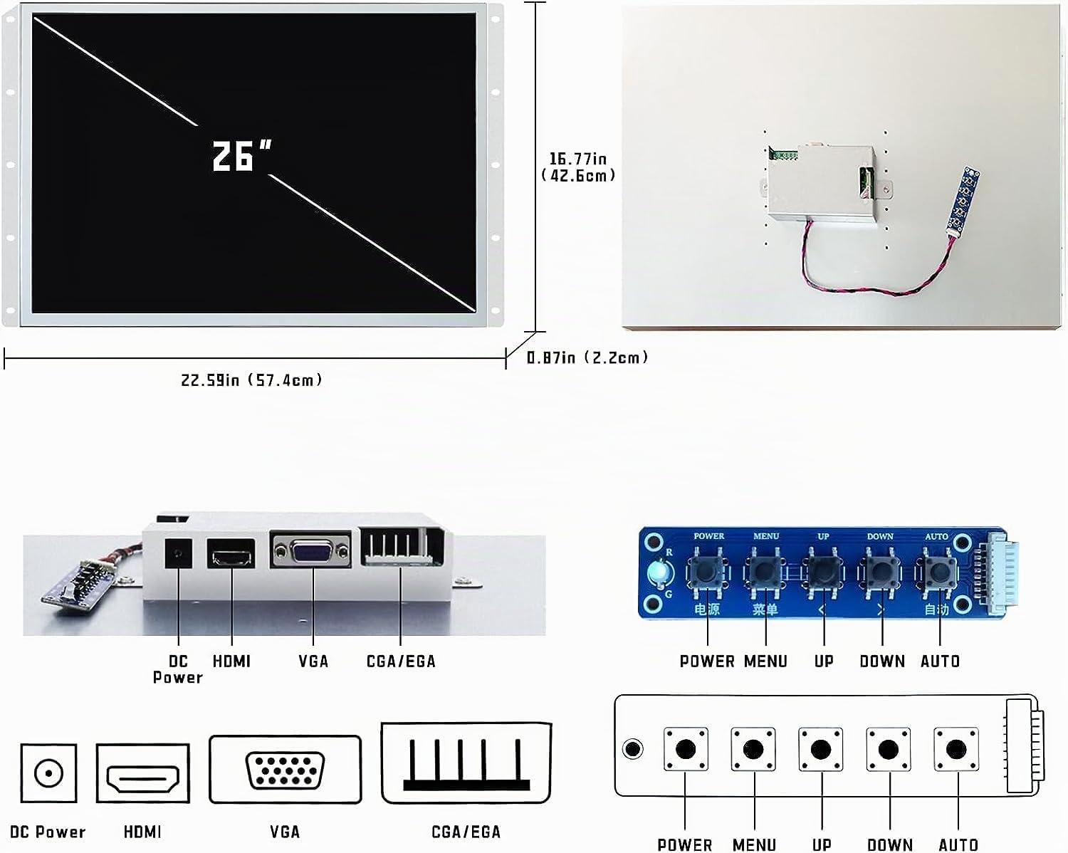 UNICO Arcade Monitor, Schermi intercambiabili per ARCADE 1UP e altri giochi arcade retrò, Display LCD 4:3, Ingresso CGA/EGA/HDMI/VGA Home arcad, Accessori Arcade di facile installazione - 26 pollici