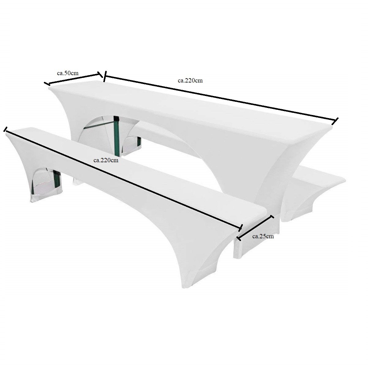 EBETA E Elastisch Biertischhussen Bierbank-Auflage & Tischdecke für 50cm 3 TLG-Set Breite Bierzeltgarnitur Stretch Hussen für Festzeltgarnituren Bierbank Hussen (Weiß)