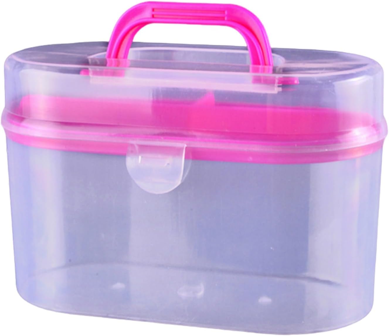 Portable Double Wall Sewing Supplies Organizer Case Lightweight Hard Plastic Storage Container with Snap Buckle Rotatable Handle for Easy Carrying Random Color
