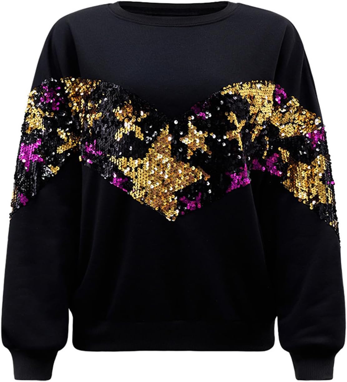 Mardi Gras Shirts for Women Sequin Long Sleeve Sparkly Tops Crewneck Glitter Casual Loose Lightweight Sweatshirts 2026