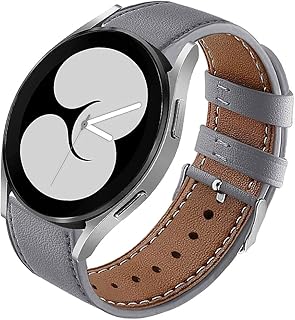 Sankel Compatible for Samsung Galaxy Watch 4 Classic 42mm/46mm Bands,Women Men Leather Strap Sport Replacement Adjustable Wristband Band for Galaxy Watch 4 40mm&44mm/Watch3 41mm/Active 1&2 (Gray)