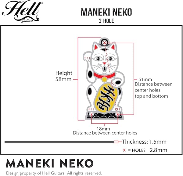Amazon _ ギター ロッドカバー Epiphone(エピフォン)など 多機種に対応 100%真鍮&エナメル Hell Guitars オリジナルデザイン 招き猫 _ エレキギターパーツ _ 楽器・音響機器