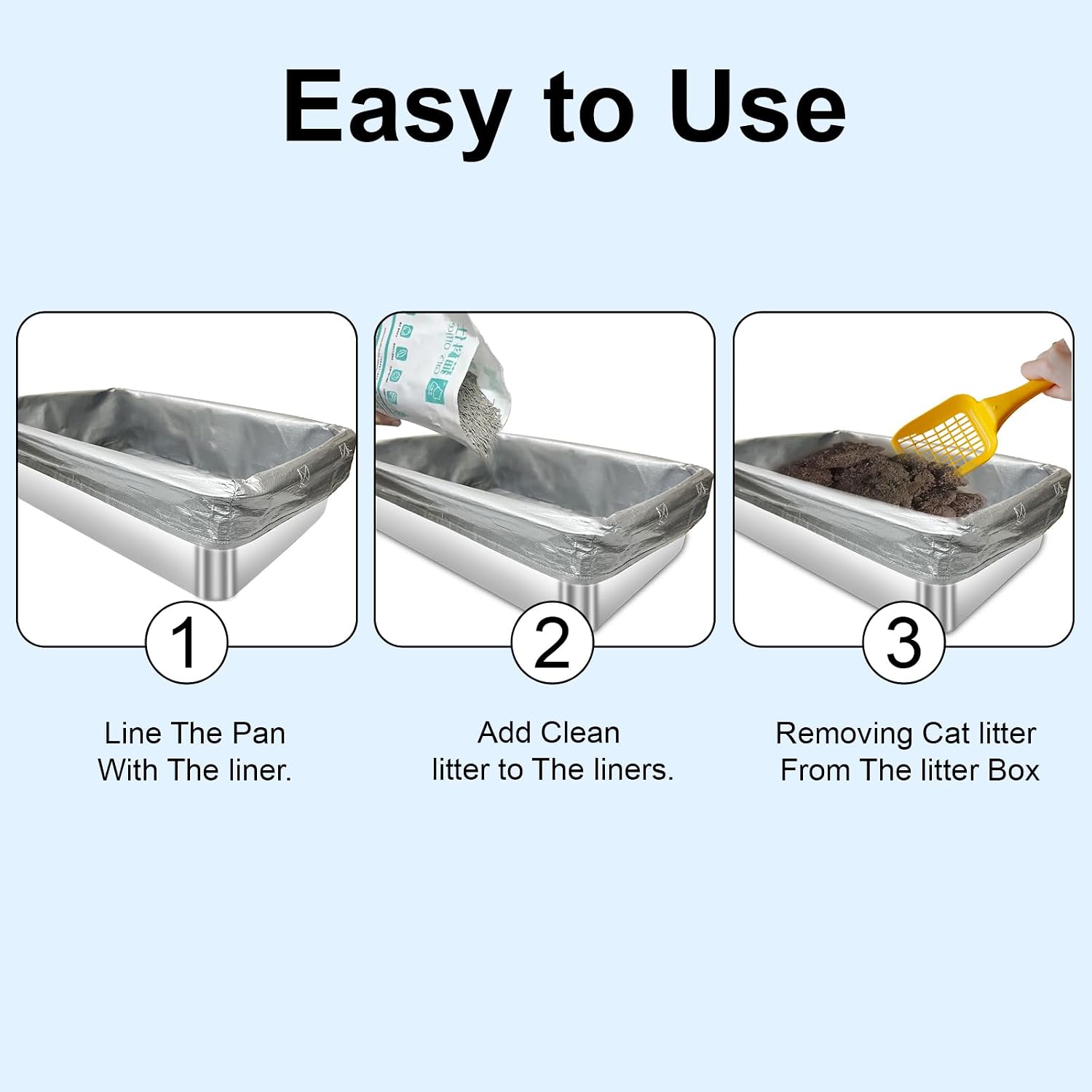 2 Pack Reusable Cat Litter Box Liners for Stainless Steel Boxes (Fits 6'' & 8'' Deep) - Scratch-Resistant & Waterproof Pan Protector, Extends Box Life, Easy to Clean with Non-Slip Design