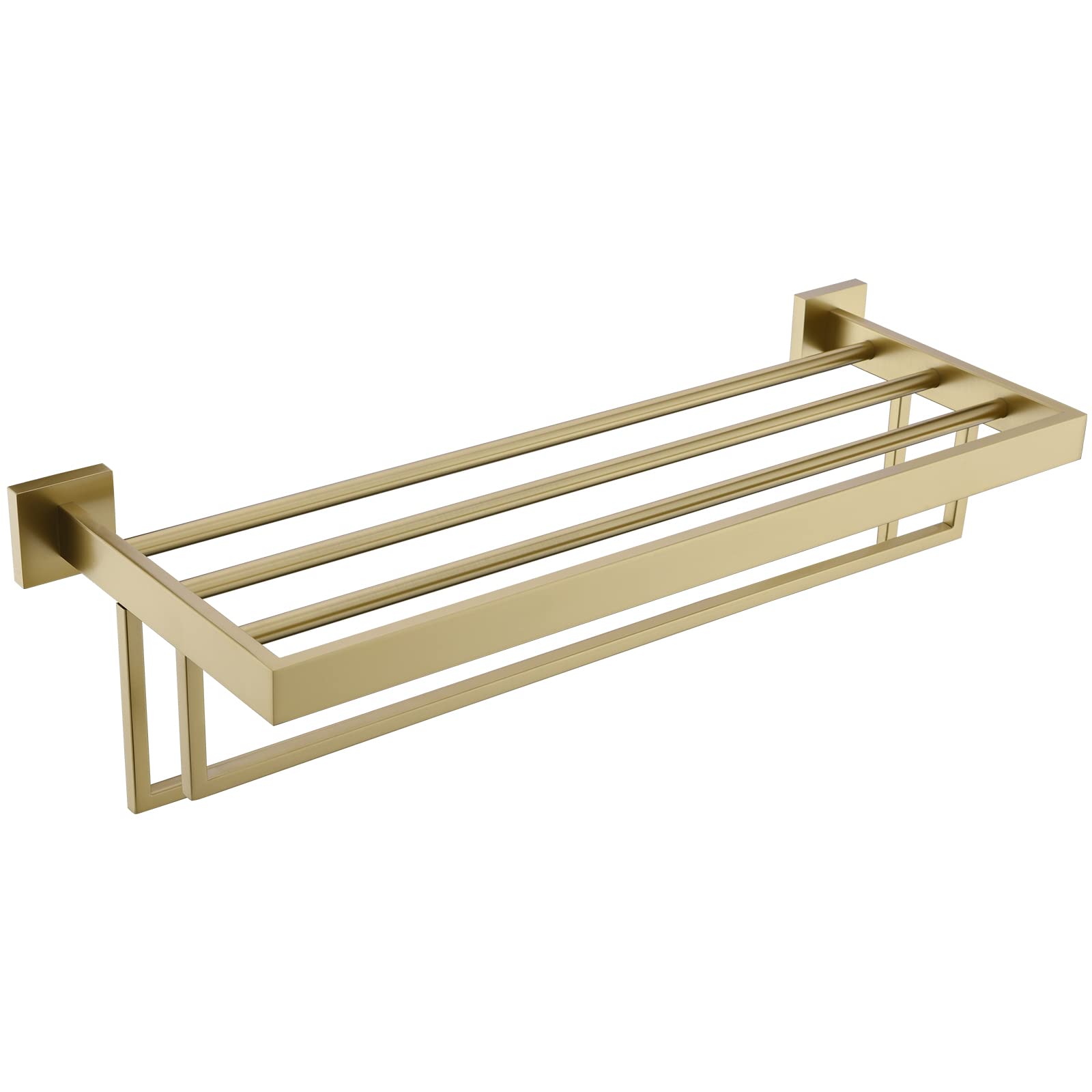 TURS Towel Rack Bathroom Brushed Gold Towel Shelf with Two Towel Bars