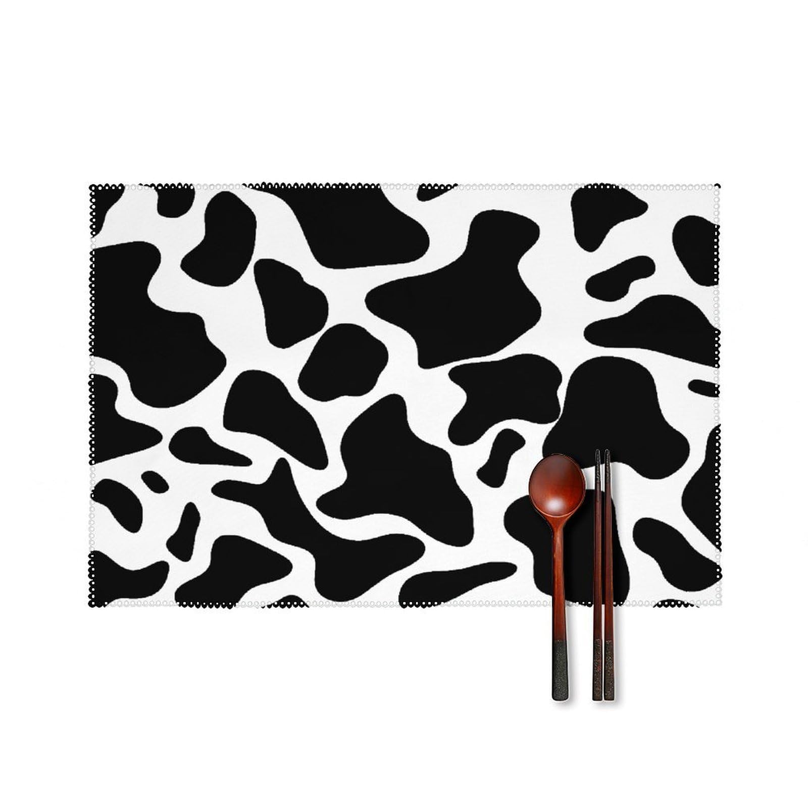 Cow Spot Placemats Set of 4 Canvas Washable Cloth Place Mats Wipeable Heat Resistant Table Mats Elegant Cloth Placemat for Kitchen Dinning Party Table Decor 12" X 18"