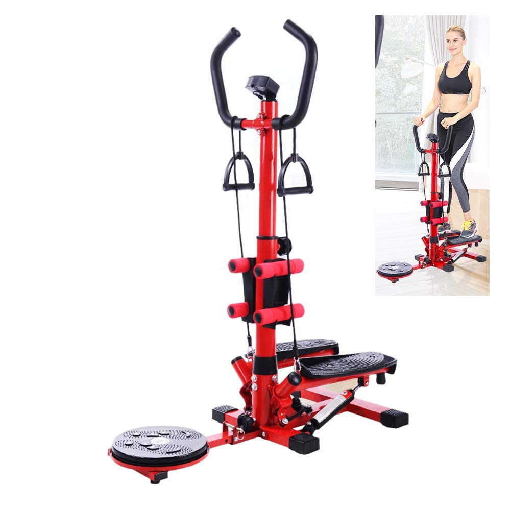 SaryEdge Fitness Equipment, Home Gym Mini Stepper, with ing Waist Plate/Dumbbell/Handrail/Elastic Rope/LCD Display, Load 660lbs,