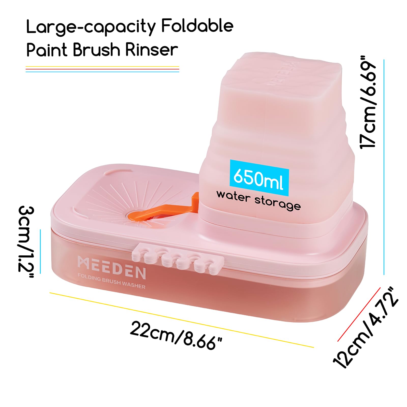 MEEDEN Nettoyeur de pinceaux portable : rinceur de pinceaux avec porte-pinceau en silicone à 5 emplacements – Rondelle de pinceau pour aquarelle acrylique et peintures à base d'eau, rose