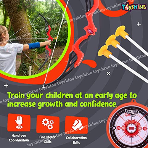 Image of Toyshine Big Size Archer Bow and Arrow Set with Quiver and 3 Suction Arrows and Target (RED)
