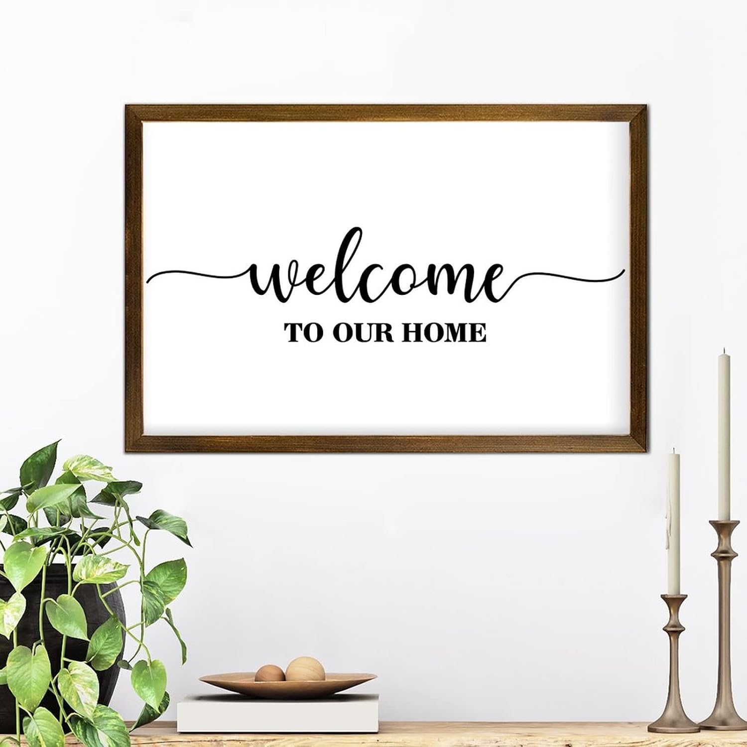 Wall Framed Wood Sign Welcoem to Our Home Sign Motivational Quotes Scripture Rustic Wall Hanging Sign for Living Room Bedroom 8x12in Family Quotes Sign Birthday Housewarming Gift