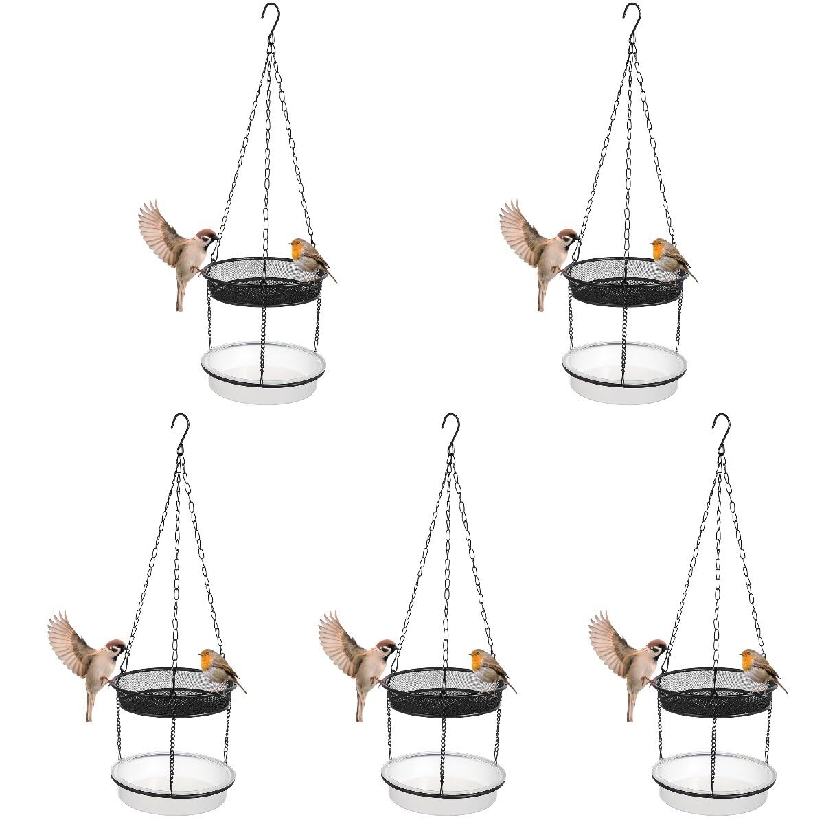 ULTECHNOVO 5pièces Mangeoire à Oiseaux Suspendue avec Double Plateau pour Nourrir Et Abreuver Les Oiseaux Accessoire Décoratif pour Jardin Et Balcon Facile à Installer