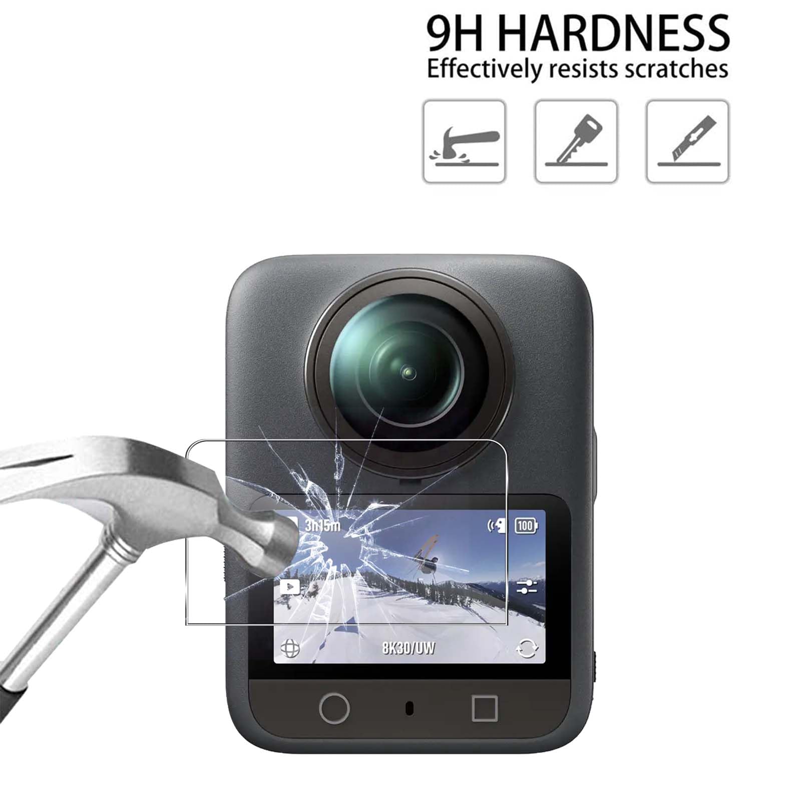 QULLOO Pellicola Vetro Protettiva per DJI Osmo 360 Accessories, Durezza 9H Anti-graffio HD Vetro Temperato Fotocamera Protezione [3 Pezzi]