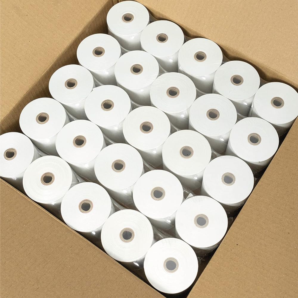 Lot de 10 rouleaux d'étiquettes thermiques adhésives - Ruban continu en papier adhésif et thermique - Compatible avec imprimante d'étiquettes adhésives et étiqueteuse thermique - Utilisation en