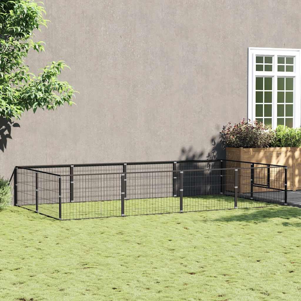 vidaXL Perrera Acero 8 m² Negra Jaula Perros Recinto Cachorro Mascotas Caseta