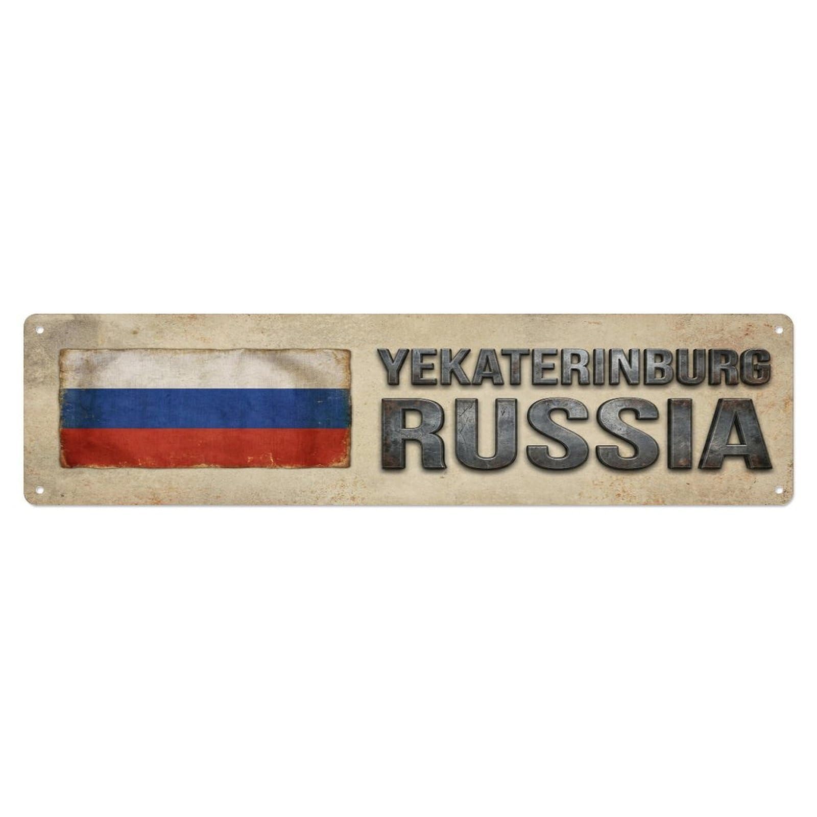 Vintage Yekaterinburg Russia Flag Decor Rustic Travel Metal Tin Sign