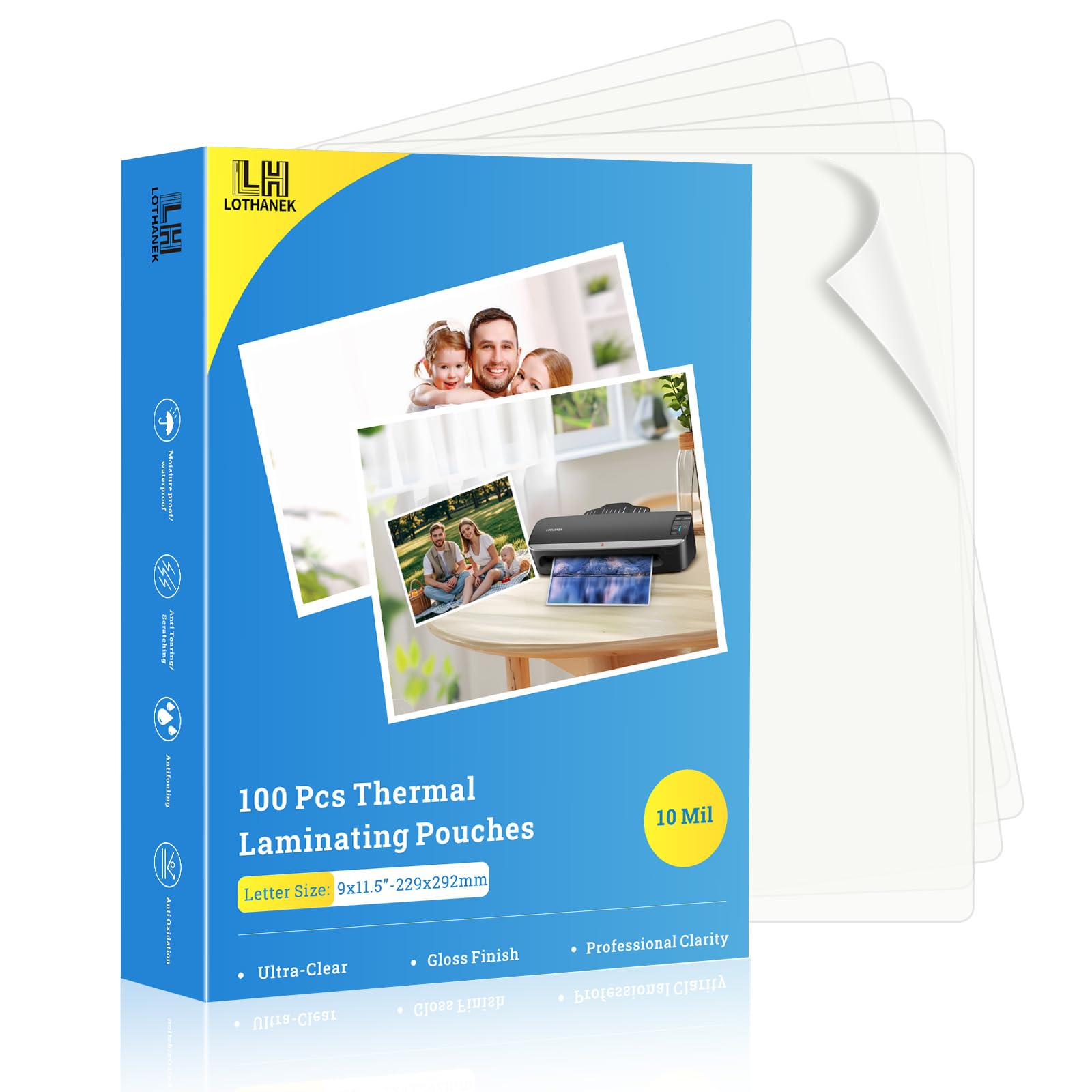 100 Pack Thermal Laminating Pouches 10 Mil, 9 x 11.5 Inches Clear Laminating Sheets, Wide Size Compatibility Office Laminating Supplies for Letter,