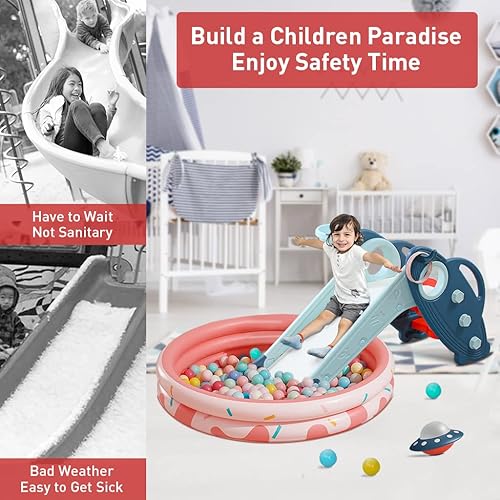 Miniatura 23 de Onasti Tobogán infantil para niños pequeños de 1 a 3 años de edad, tobogán de plástico para interiores y exteriores, juego independiente con aro