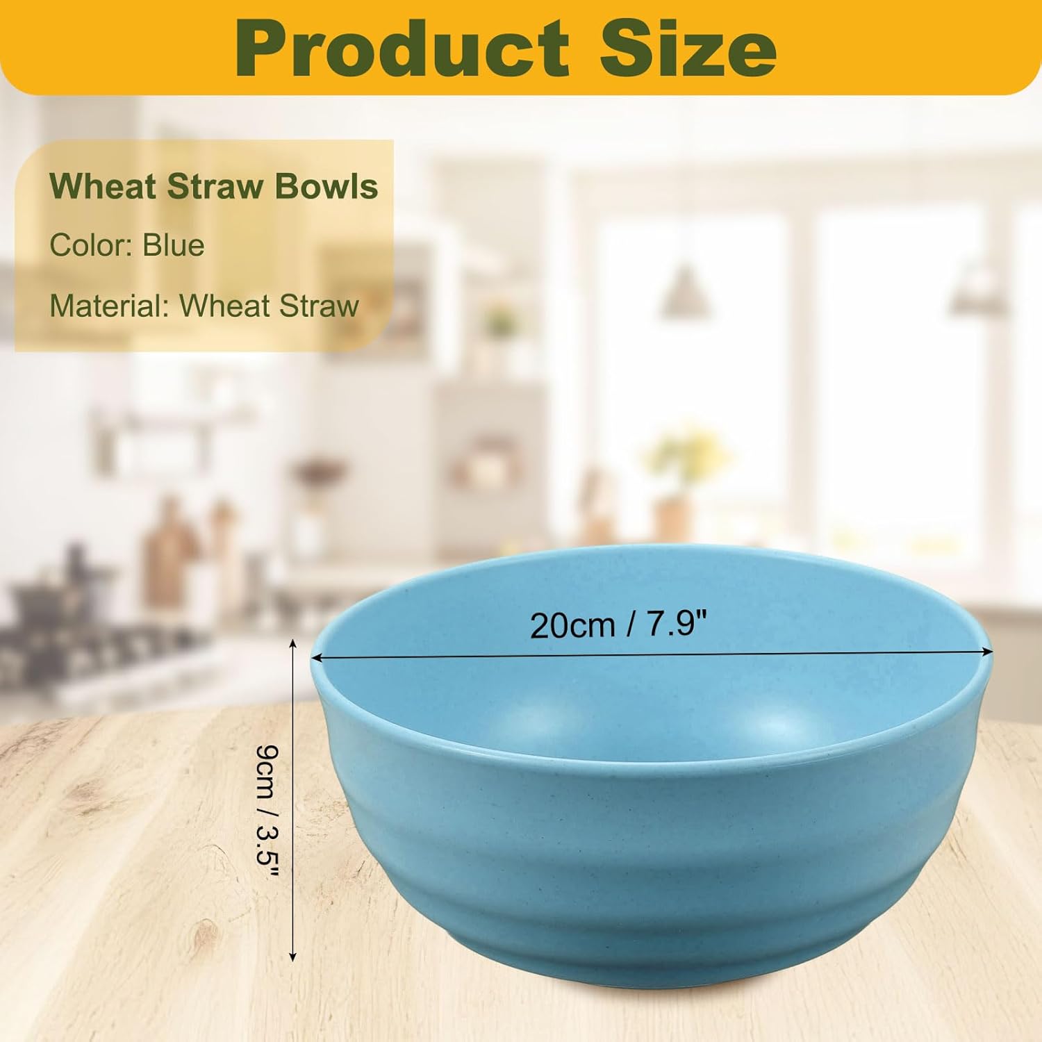 uxcell 4Pcs Unbreakable Straw Bowls, 7.9" Reusable Dinnerware Microwave and Dishwasher Safe Bowl for Kitchen Camping Picnic Serving, Blue