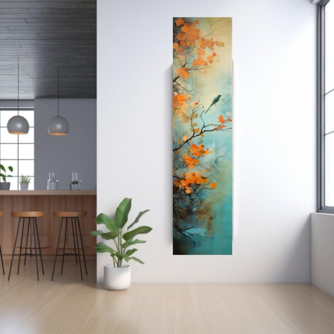 XBTYKPB Lotus Wall Art,Long Narrow Wall Art, Tall and Thin Canvas wall art, Modern wall art, Nature Wall Art, Vertical Wall Art(60x180cm/Frameless)