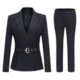 Women's 2 Piece Office Lady Stripes Business Suit Set Slim Fit Blazer Jacket Pant
