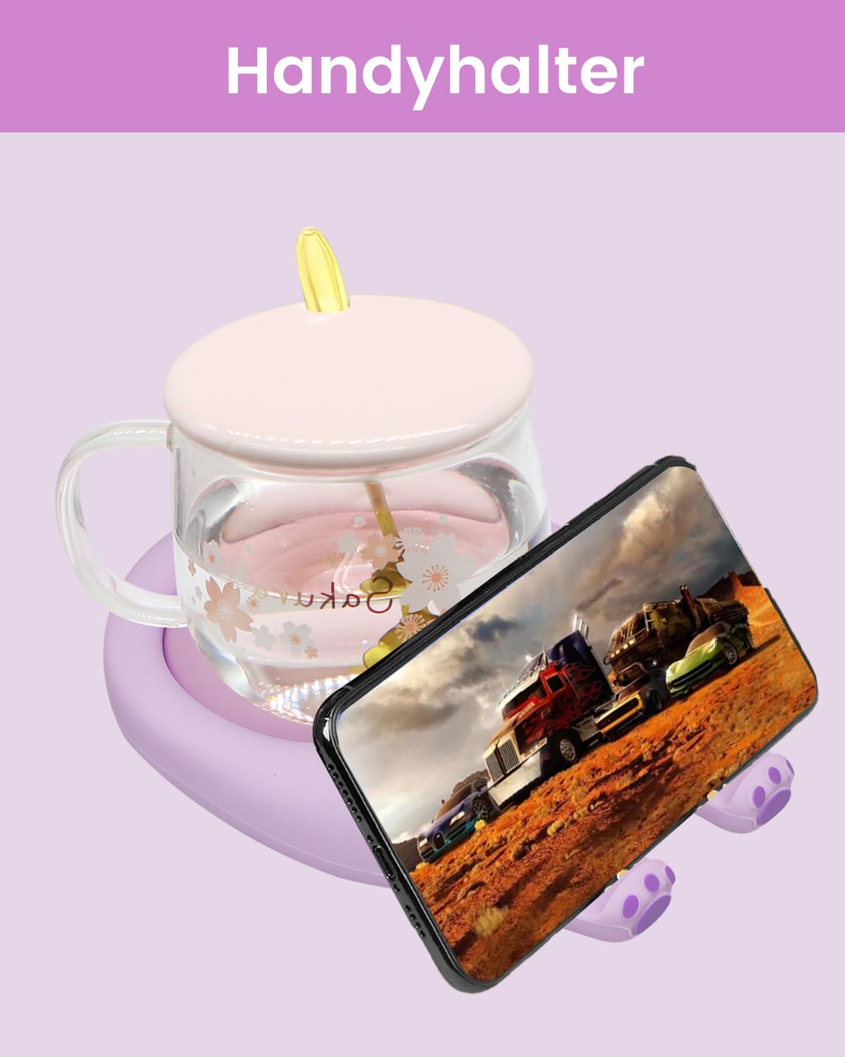 Bekerwarmer, koffieverwarmer voor op het bureau, automatische uitschakeling, intelligente kaarswarmer met 3 temperatuurinstellingen, elektrische drankwarmer voor koffie, cacao, thee, paars