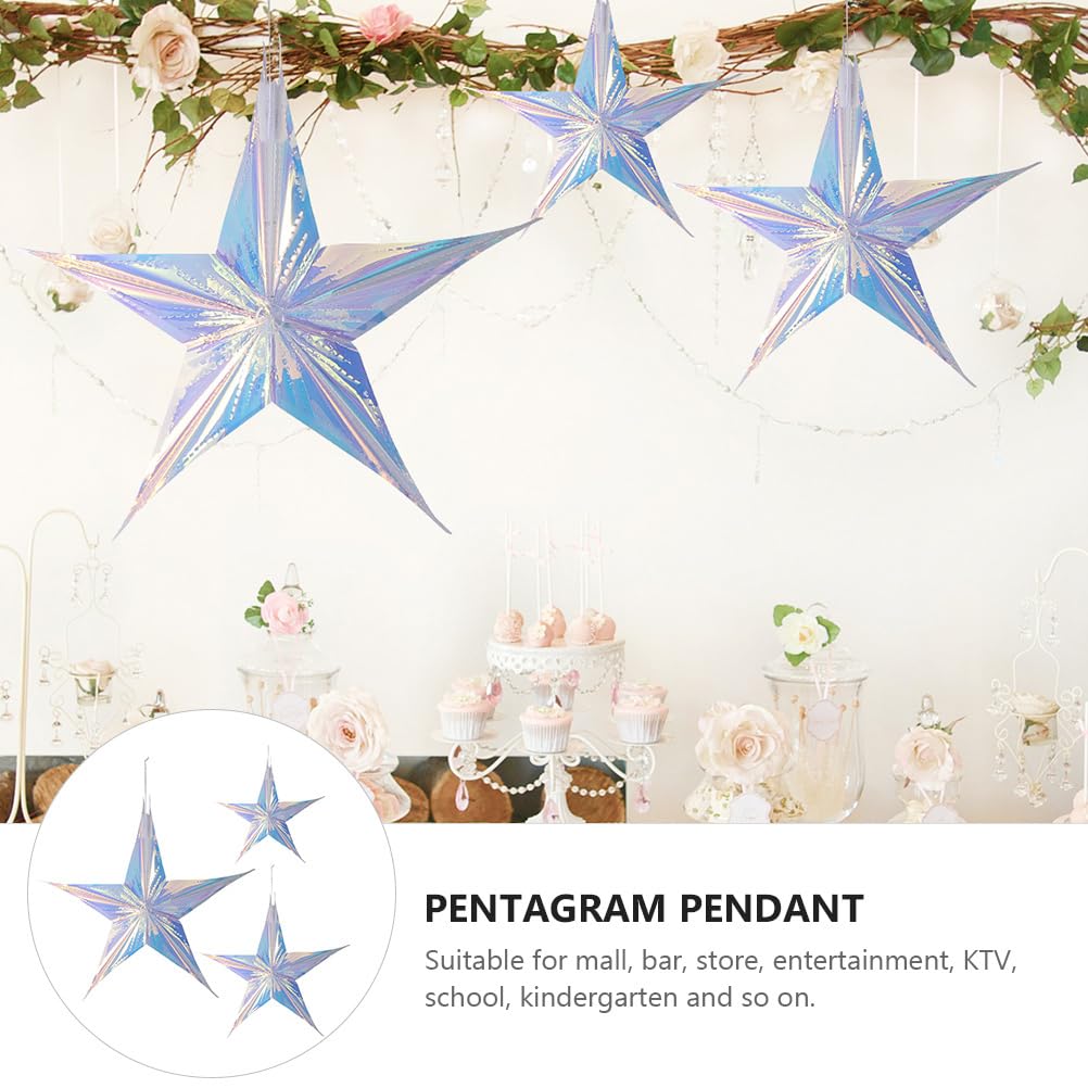 Vaguelly 3er Set Schillernde Stern-Dekorationen - Holografische Aufhänger Für Weihnachten & Partys