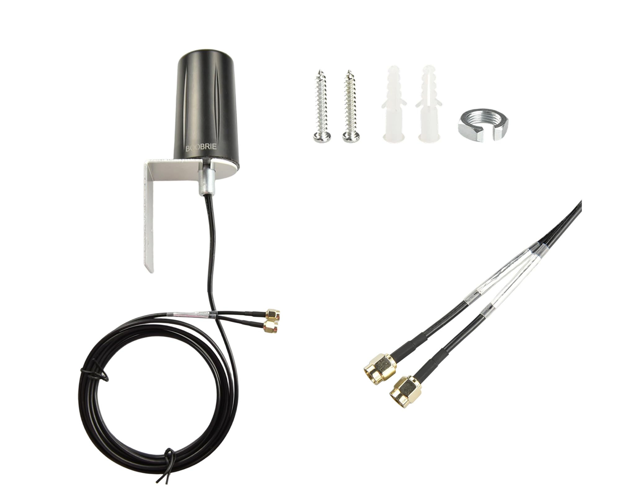Antenna da Cabinet BOOBRIE 4G+2.4G Dual Band Alto Guadagno (700-3800MHz) Impermeabile con 2 Cavi RG174 2M e Connettore SMA - per IoT/Colonnine di Ricarica Smart/Reti Esterne