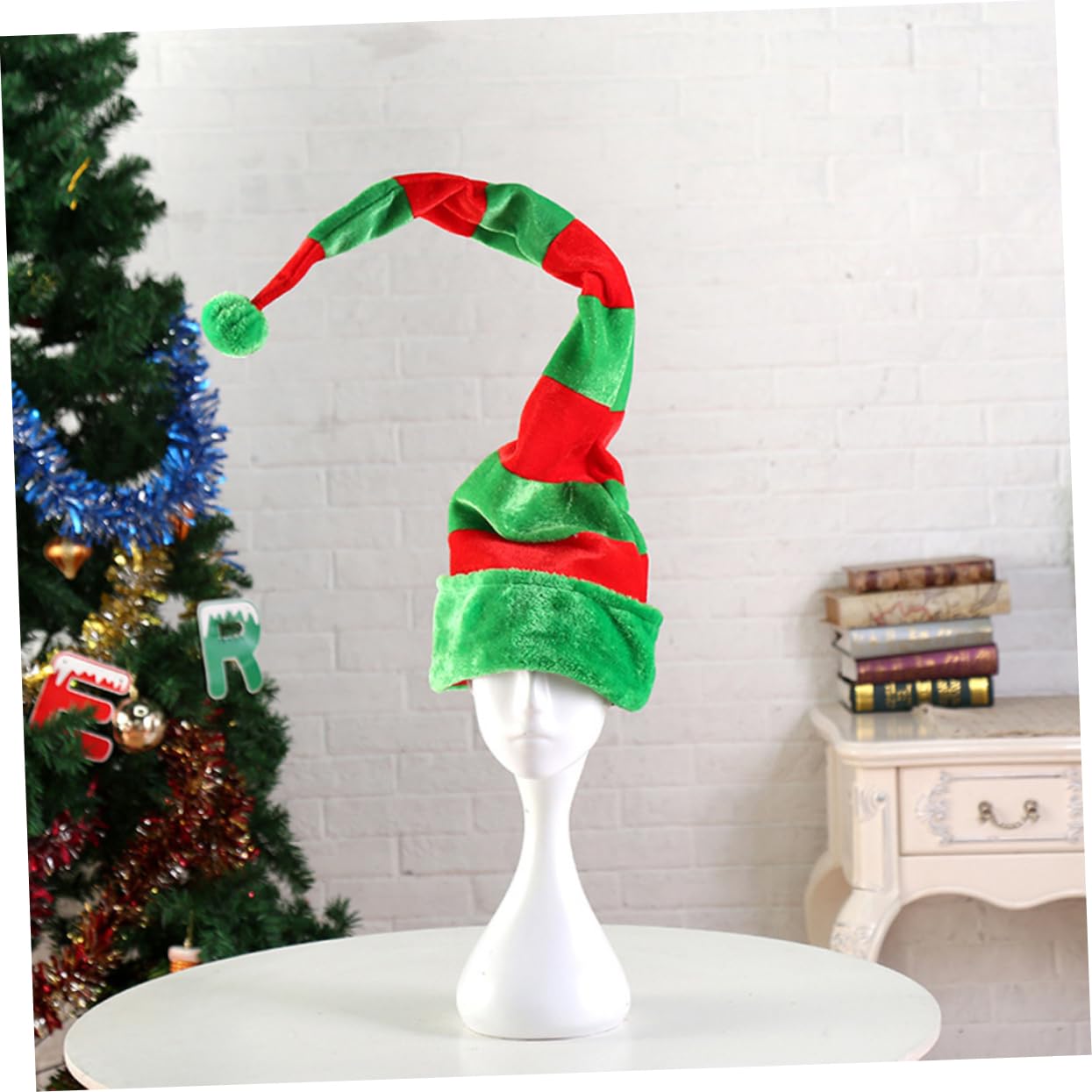 PRETYZOOM Langer Weihnachtlicher Hut für Kinder Formbarer Grüner Weihnachtsmütze als Lustiges Kostümzubehör für Weihnachtsfeiern und Kostümtragen aus Stoff und Eisen