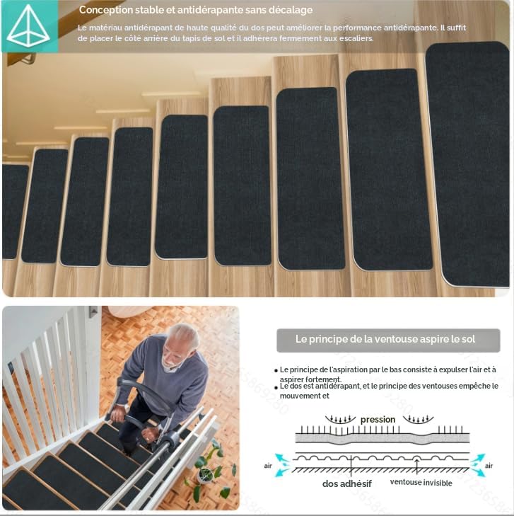 Lot De 5 Tapis D'escalier Antidérapants Et Lumineux, Pour Marches D'escalier Intérieures En Bois 70x22x4 5cm 96868377