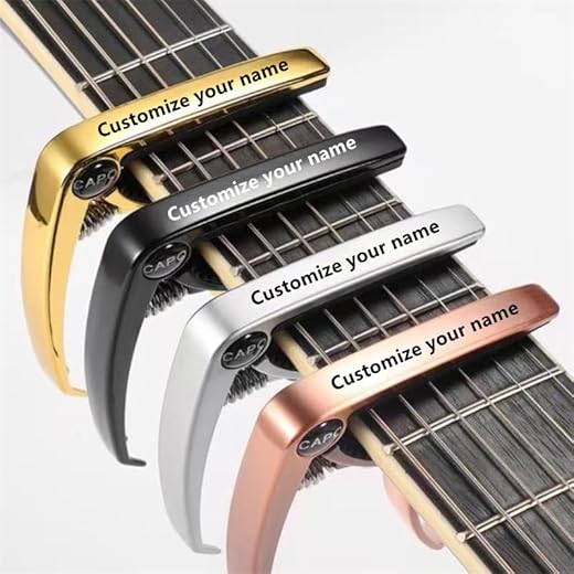 Personaliza tu nombre para guitarra acústica de 6 cuerdas, para guitarra eléctrica, cejilla de guitarra acústica, Kapo, cejilla de guitarra clásica, cejilla de guitarra eléctrica (color cobre rojo)