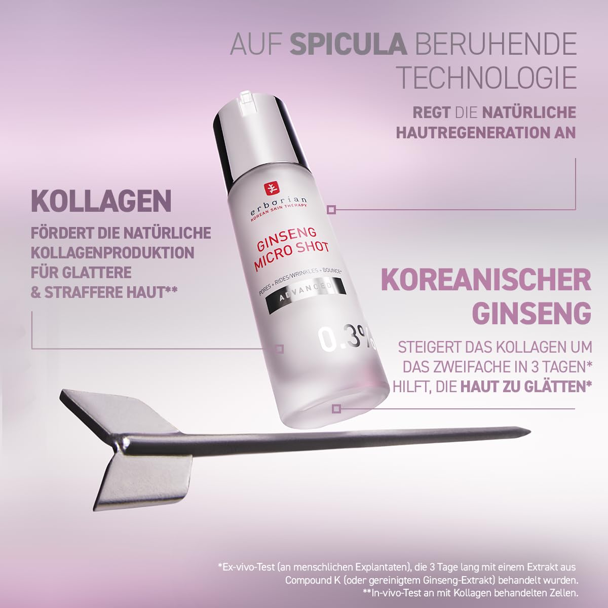 Erborian - Ginseng Micro Shot - Advanced 0.3% - Intensives Gesichtsserum - Ginseng & Collagen - Micro-Needling Inspiration - Reduziert Falten und verfeinert Poren - Koreanische Kosmetik - 30 ml