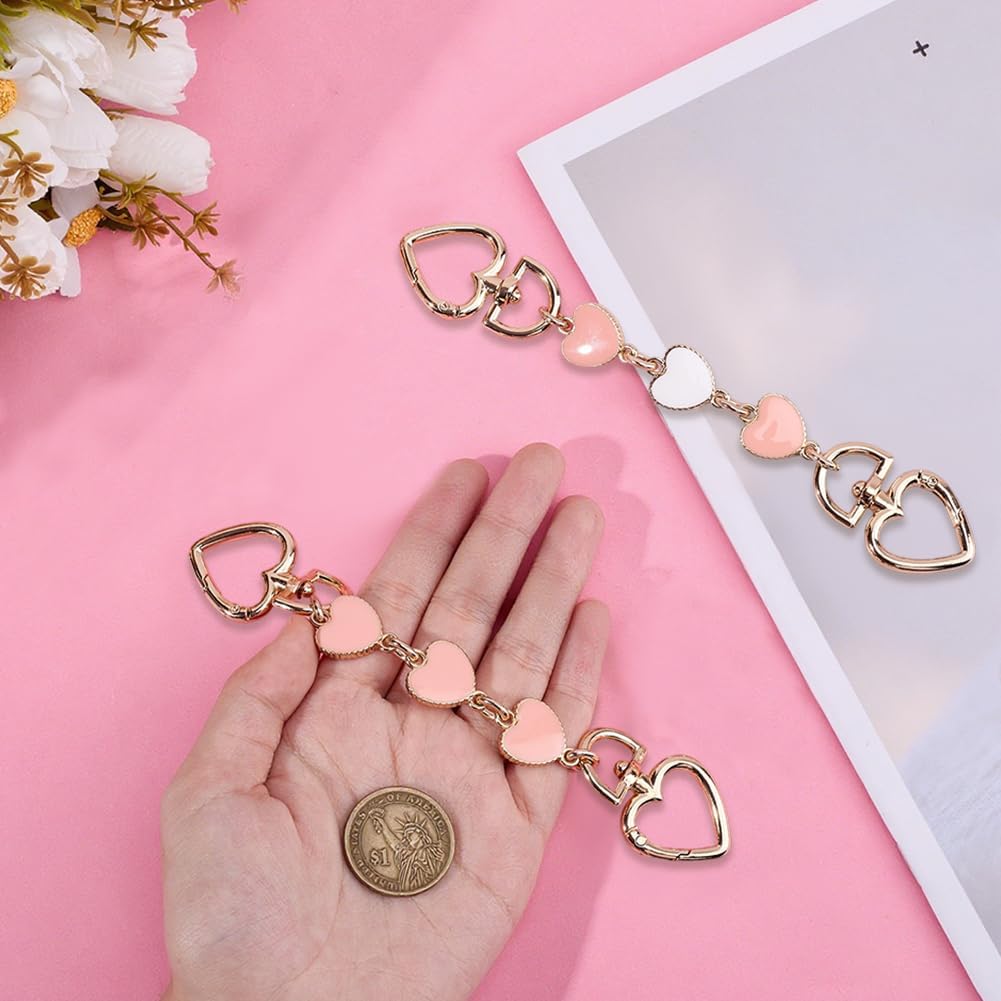 Beebeecraft 2Pcs 2 Colors Heart Purse Extender Chain, Enamel Pink Gold Bag Strap Extension Replacement with Swivel Clasp for Handbag Crossbag Shoulder Bag Accessories