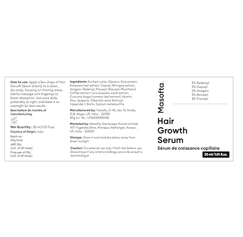 Miniatura 8 de Suero para el crecimiento del cabello para densidad, control de caída del cabello con 3% Redensyl, 5% Capixyl, 4% Anagain, 3% Procapil y 3%