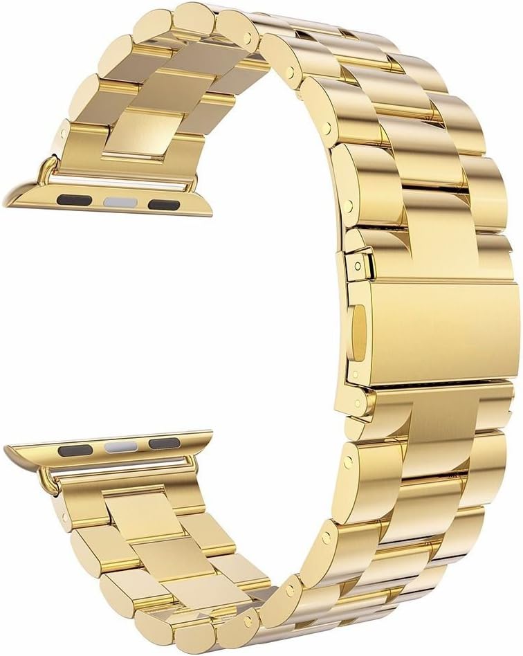 DAHASE Compatible for Apple Watch Band, Metal Stainless Steel Strap Replacement Band for iWatch Series 6 5 4 3 2 1 se (Yellow Gold 42mm 44mm)