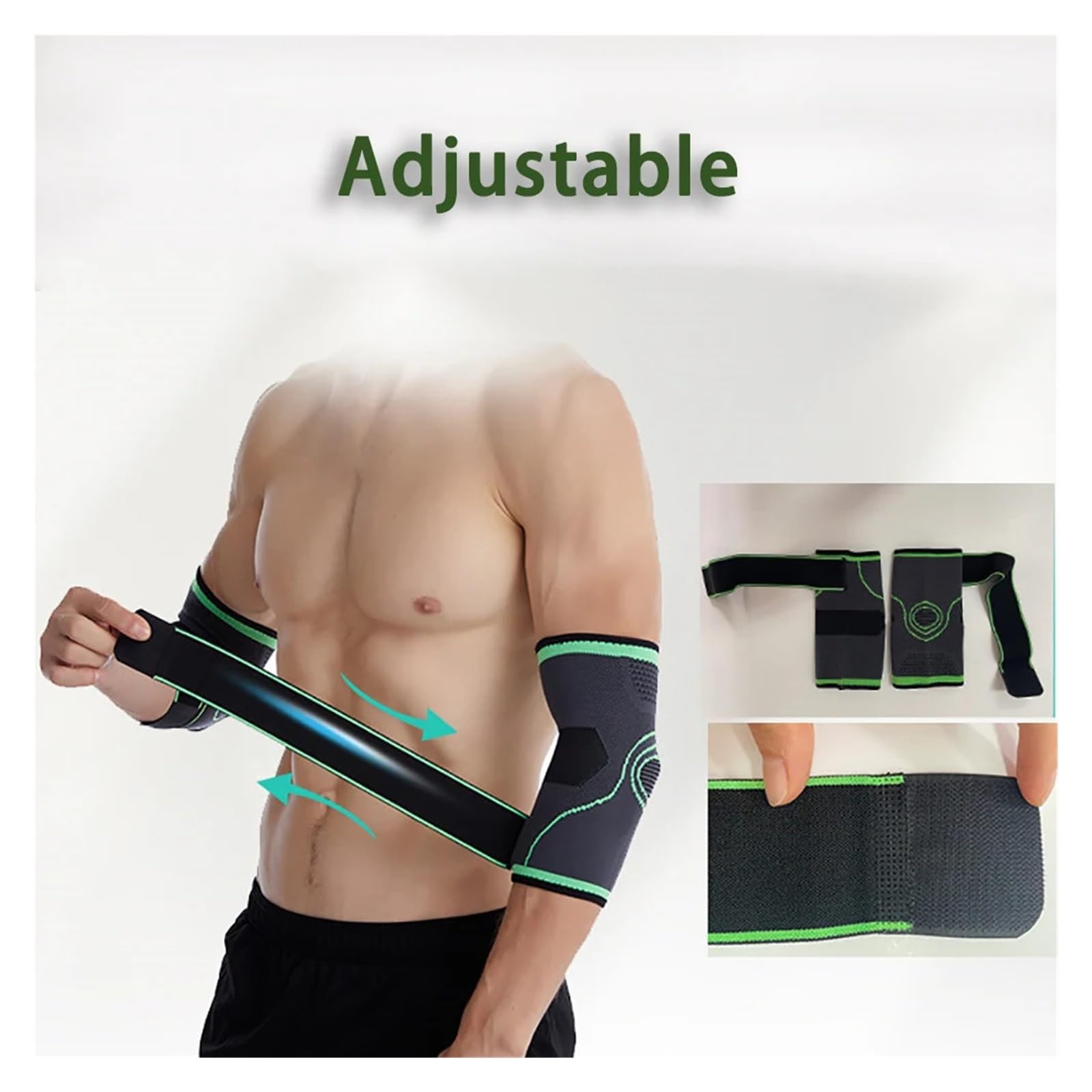 coudiere 2PCS Sports Elbow Braces Compression Sleeve(1 Pair) Braces Tennis & Golfers Elbow Protect Weight Lifting(Light Green,L)