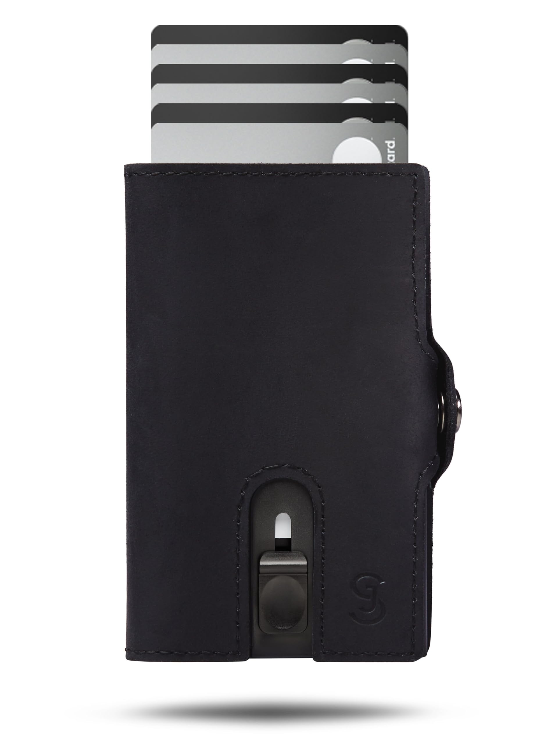 SLIMJACK Smart Wallet mit Gravur Wunschtext - Kreditkartenetui mit RFID-Schutz - Geldbeutel für Herren - Slim Wallet mit Münzfach - Smart Wallet für Karten & Münzen - Schwarz