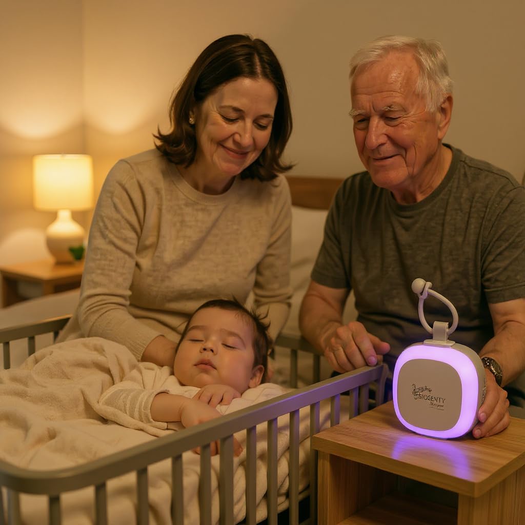 INNOVATION "DÉTECTEUR DE PLEURS" machine à bruit blanc bébé et adulte, 32 sons apaisants+son battement de coeur -Veilleuse RGB 8 couleurs-minuteurs 30/60/90 minutes -USBC - biosenty le dodo garanti
